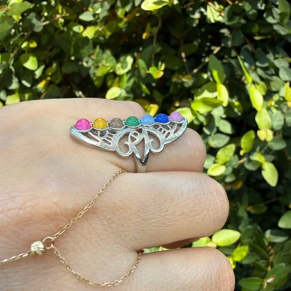 Multi-Gemstone Silver Tone Chakra Ring - Picture 7 of 7